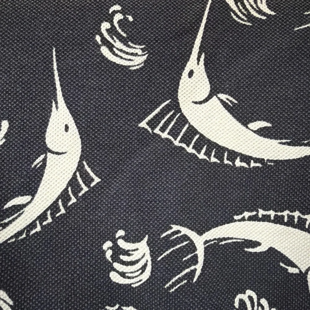 Polo Sport Ralph Lauren Mens 2XL Cotton Swordfish Marlin Print Polo Shirt‎ Navy